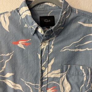 Rails Monaco Button-Down Shirt with White Wave Print and Red Bird Accents